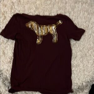 Burgundy T-Shirt with Gold Dog Design